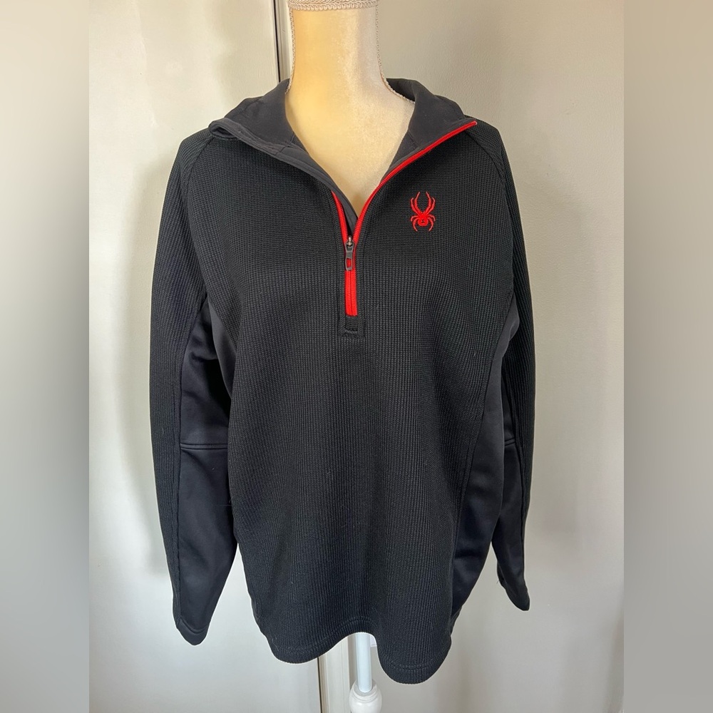 Spyder Men’s Black Mid Weight Waffle Knit Polyester Quarter Zip Ski Jacket L
